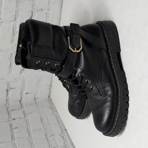 Vince Camuto Repla Black Leather Lace Up Moto Combat Boots - Picture 4 of 8